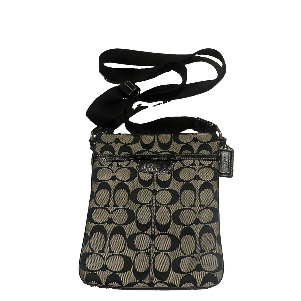 Y2K Vintage Coach Signature Swingpack Crossbody Bag Classic Black & Gray